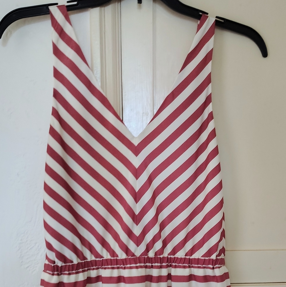 LOFT Women's Dress in Pink and Cream Stripes XS  Just Above Knee